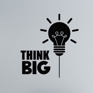 Think Big Vinyl Wall Decal Office Room Lightbulbs Inspirational Words Bulb Stickers Mural (#2872dg)