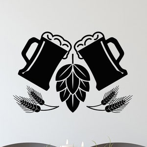 Beer Vinyl Wall Decal Hop Mug Glasses Craft Pub Bar Brewery Stickers Mural (#7662dg)
