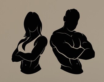 Gym Logo Vinyl Wand Aufkleber Fitness Club Schöne Muskeln Körper Trainer Mann Frau Aufkleber Wandbild (#2048da)