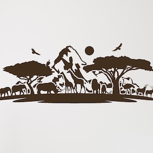 African Landscape Vinyl Wall Decal Africa Animals Nature Safari Theme Nursery Bedroom Decoration Kids Room Decor Stickers Mural (#8600dg)