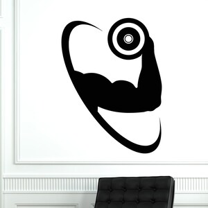Hand with Dumbbell Vinyl Wall Decal Fitness Center Sign Home Gym Bodybuilding Sports Workout Room Decor Art Mural (#1914di)
