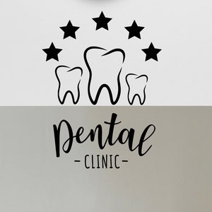 Dental Clinic Wall Vinyl Decal Teeth Logo Health And Care Dentist Office Decor Waiting Area Stickers Mural (#3417da)
