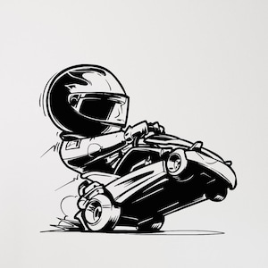 Calcomanía de vinilo para pared con diseño de karts, letrero de karts, carreras de autos, decoración para habitación de niños, sala de juegos, dormitorio de niños, pegatinas de autos deportivos (#148dl)
