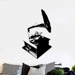Wall Vinyl Music Gramophone Retro Songs Guaranteed Quality Decal Mural Art 1557dz