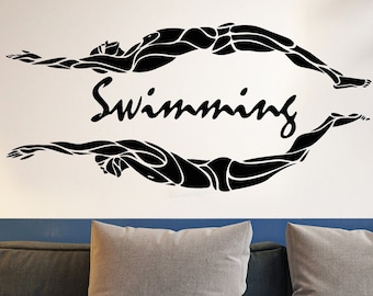 Vinilo decorativo de pared con dos nadadores para la habitación, ideal para regalar. Pegatinas murales de natación (#6100di)