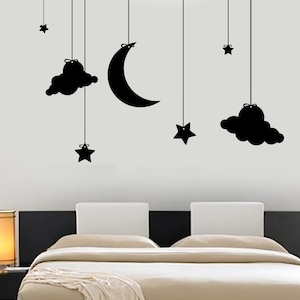Wall Vinyl Decal Romantic Bedroom Moon Stars Cloud Night Kids Decor Mural Art 1480dz