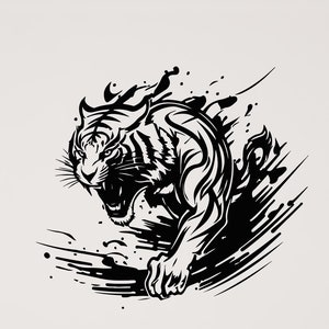 Wild Tiger Vinyl Wall Decal Animal Jungle Wildlife Safari Theme Room Accent Decoration Peel & Stick Wall Stickers Decor Art Mural (#059dl)