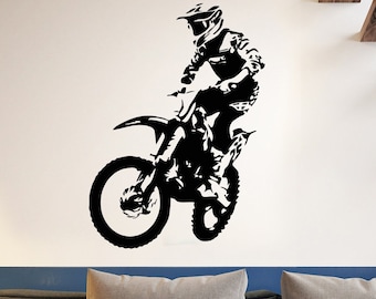 Motocross Vinyl Wall Decal - Dirt Bike Wall Art Decor for Boys Room Motorcycle Man Cave Extreme Sports Stickers Mural (#6110di)