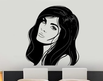 Wall Decal Fashion Girl Woman With Beautiful Hair Vinyl Sticker 1415dz