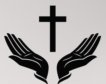 Praying Hands Vinyl Wall Decal: Christian Room Decor 9389dg