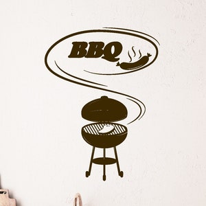 BBQ Vinyl Wall Decal Barbecue Grill Bar Smokehouse Outdoor Cooking Stickers Mural (#3008di)