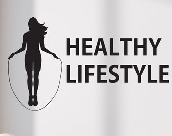 Inspire Your Healthy Lifestyle with Vinyl Wall Decal - Home Gym Fitness Studio Decor Girl Silhouette Stickers Mural (#6196di)