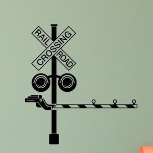 Crossing Railroad Vinyl Wall Decal Playroom Area Boys Bedroom Kids Room Decor Train Track Theme Railway Art Stickers Mural (#6550di)