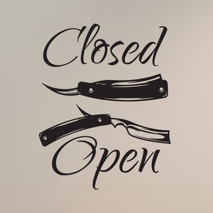 Open Closed Sign Hair Salon Vinyl Wall Decal Barbershop Decor Barber Shop Razor Tool Window Art Stickers Mural (#6535di)
