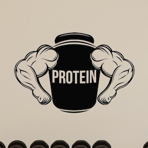 Protein Vinyl Wall Decal Sports Nutrition Store Home Gym Decoration Fitness Bodybuilding Muscles Bodybuilder Stickers Mural (#122dl)