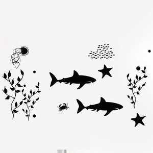 Unterwasser Vinyl Wandtattoo Marine Leben Haie Meer Ozean Stil Aufkleber (#3118di)