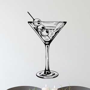 Cocktail Vinyl Wall Decal Kitchen Decor Bar Martini Drink Glass Stickers Mural (#7009dg)