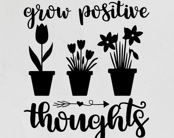 Grow Positive Thoughts Quote Vinyl Wall Decal Inspirational Saying Office Classroom School Home Room Decor Stickers Mural (#6528di)