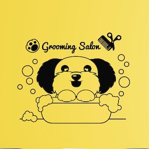 Dog Grooming Salon Vinyl Wall Decal Washing Station Decor Wash Groomer Gift Pet Hairdresser Art Window Door Sign Stickers Mural (#7803dg)