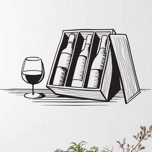 Wine Lovers Vinyl Wall Decal - Kitchen Decor, Wine Bar, Home Bar Decoration Wine Box Bottles Glass Decor Stickers Mural (#6369di)