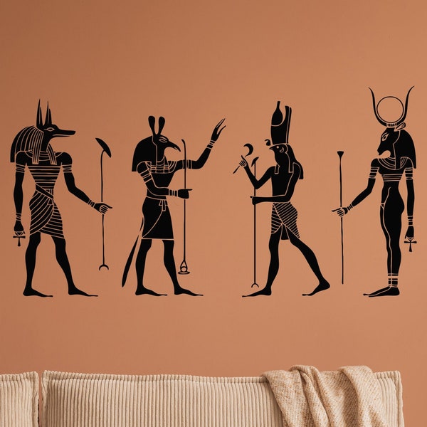 Gods of Ancient Egypt Wall Vinyl Decal Anubis Ra Hieroglyphs Egyptian Mythology Ethnic Style Stickers Mural (#1239da)