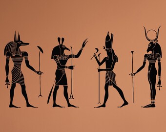 Götter des alten Ägypten Wand Vinyl Aufkleber Anubis Ra Hieroglyphen ägyptische Mythologie ethnischen Stil Aufkleber Wandbild (#1239da)