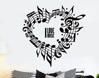 Wall Vinyl Music Notes Love For Bedroom Guaranteed Quality Decal  Mural Art 1513dz