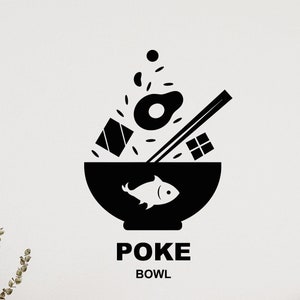 Poke Bowl Vinyl Wall Decal Hawaiian Food Cuisine Kitchen Decoration Restaurant Business Window Door Sign Decor Art Sticker Mural (#9098dg)