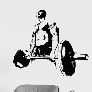 Wall Vinyl Decal Bodybuilder Gym Sport Fitness Barbell Decor 2374di