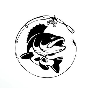 Fishing Vinyl Wall Decal Fish Fisherman Man Cave Home Decor Stickers Mural (#2894di)