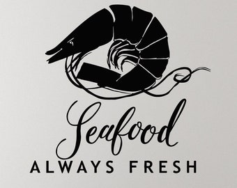 Vinilo decorativo de pared con temática de mariscos, restaurante, animales marinos, camarones, pegatinas de comida fresca (#2904dg)