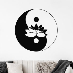 Lotus Vinyl Wall Decal Floral Art Yin Yang Symbol Zen Meditation Stickers Mural (#1107dg)