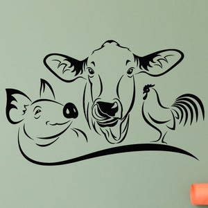 Farm Animals Vinyl Wall Decal Cow Pig Rooster Vinyl Wall Decal House Pets Stickers Mural (#1343dg)