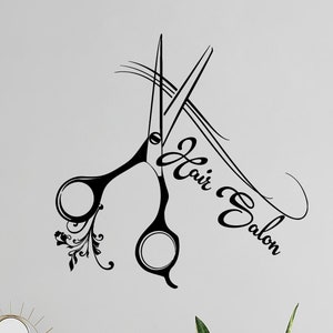 Hair Salon Logo Vinyl Wall Decal Scissors Haircut Hairdressing Studio Stickers Mural (#2039da)