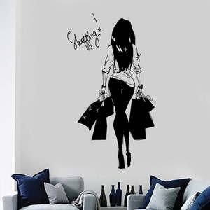 Wandtattoo Mädchen Junge Frau Einkaufstüten Vinyl Sticker Art 1404dz
