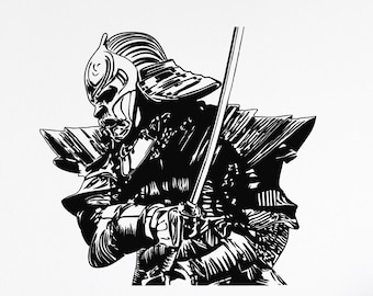 Sticker Adesivo Samurai Giapponese Con Teschio, Vinile PVC 15 Cm, Per Auto, Moto, Casco, Muro, Laptop