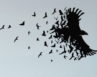 Black Raven Vinyl Wall Decal Birds Flying Patterns Room Home Stickers Mural (#3082dg)
