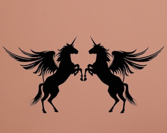 Two Winged Unicorns Vinyl Wall Decal: Nursery Kids Room Decor 098dl