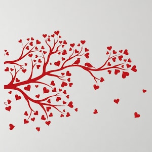 Branch of Love Vinyl Wall Decal Tree Birds Hearts Romantic Room Art Stickers Mural (#3003di)