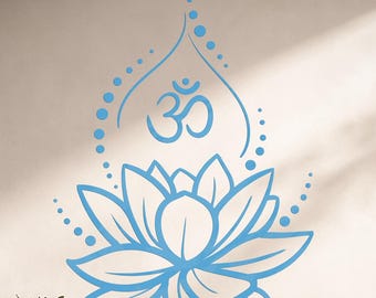 Lotus Flower Wall Decal with Om Symbol – Yoga Vinyl Sticker, Spiritual Boho Wall Art for Meditation Room or Bedroom Decor (#2549di)