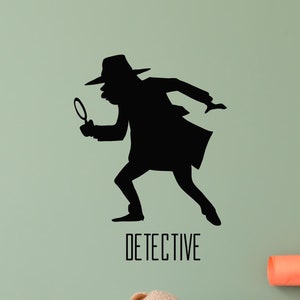 Detective Vinyl Wall Decal Silhouette Sleuth Agency Office Playroom Decor Game Room Decoration Policeman Police Art Sticker Mural  (#8474dg)