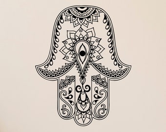 Hamsa Vinyl Wall Decal Hand of Fatima Amulet Protective Eye Patterns Stickers Mural (#834da)