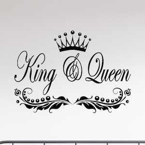 King And Queen Vinyl Wall Decal Lettering Crown For Bedroom Decor Stickers Mural (#3461dg)