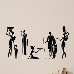 Africa Vinyl Wall Decal Cartoon African Motif Warrior Women Stickers Mural (#5242dg)