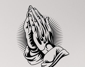Prayer Hands Vinyl Wall Decal: Religious Christian Decor (#144dl)