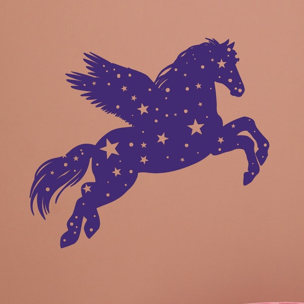 Magic Pegasus Wall Vinyl Decal Starry Sky Children's Room Decor For Girls Fairy Tale Stickers Mural (#1041da)