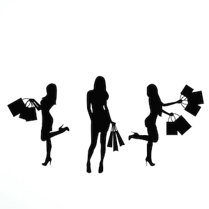 Shopping Women Vinyl Wall Decal Silhouette Shop Window Sales Stickers Mural  (#2697di)