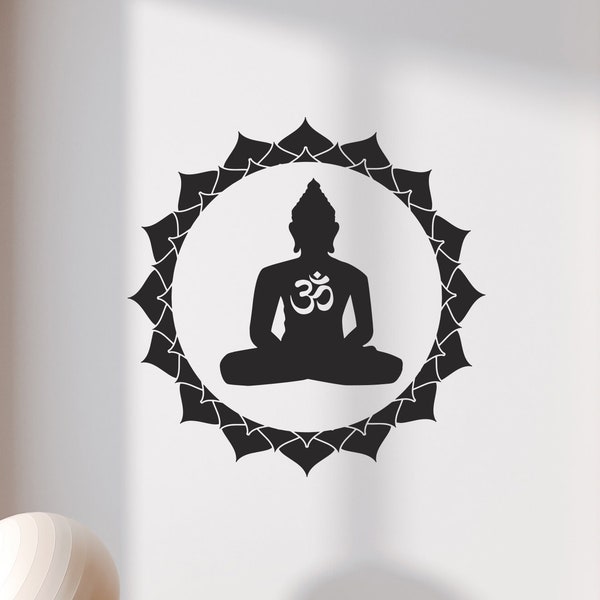 Zen Decor: Meditating Buddha Vinyl Wall Decal Spiritual Art Om Sign Yoga Studio Meditation Stickers Mural (#6103di)