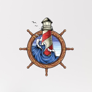 Lighthouse & Anchor Wall Decal: Coastal Beach House Decor dci78