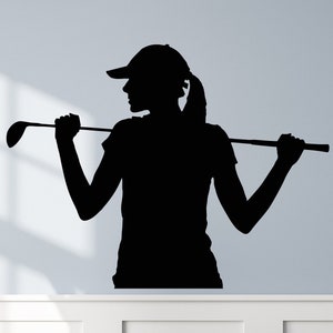 Golf Girl Vinyl Wall Decal Silhouette Woman Golfer Player Club Stickers Mural (#2702di)